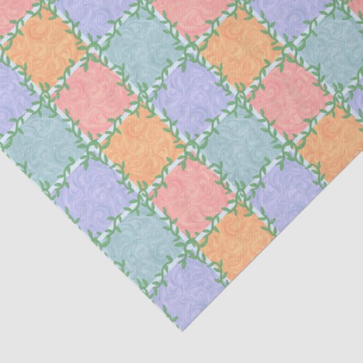 Papier Mousseline Carrelage À damiers Whimsical avec vignes feuilles (Détail)