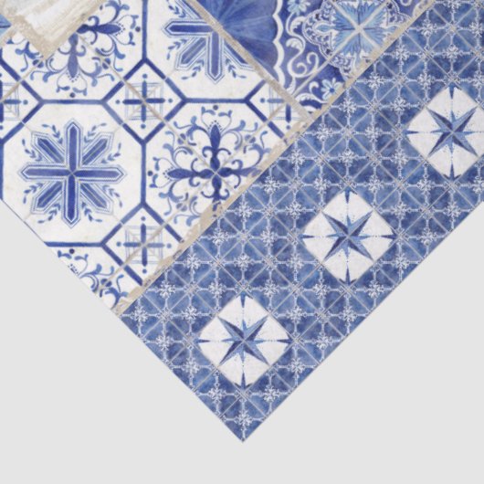 Papier Mousseline Carrelage agricole Bleu Blanc Rustique Bois Découp (Détail)