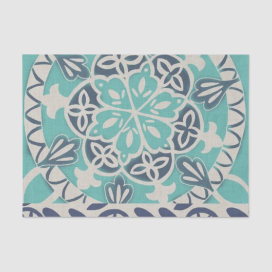 Papier Mousseline Carrelage Batik Bleu I (Recto)