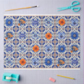 Papier Mousseline Carrelage bleu avec fleurs orange découpage (Artisanat)