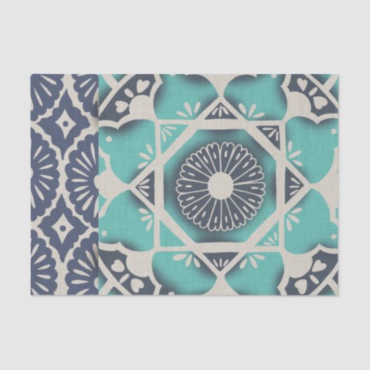 Papier Mousseline Carrelage bleu Batik II (Recto)