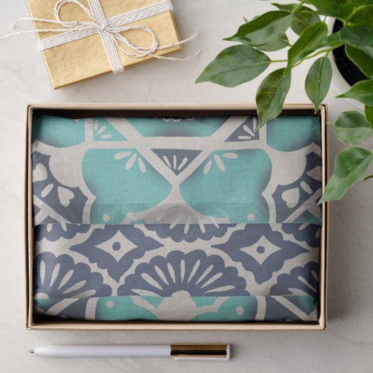 Papier Mousseline Carrelage bleu Batik II (Cadeau)