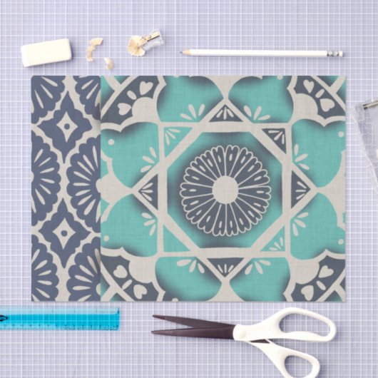 Papier Mousseline Carrelage bleu Batik II (Artisanat)