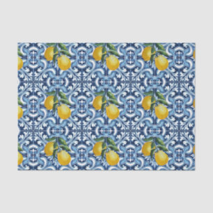Papier Mousseline Carrelage bleu et citrons Amalfi Positano thème