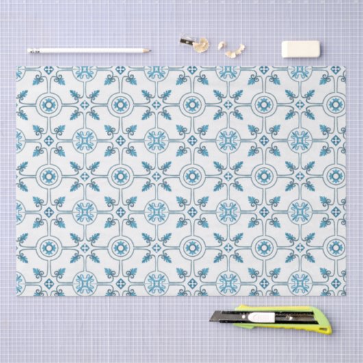 Papier Mousseline Carrelage bleu marocain Motif (Artisanat)