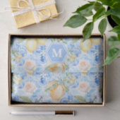 Papier Mousseline Carrelage Bleu Méditerranéen Limoncello Monogramme (Cadeau)