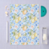 Papier Mousseline Carrelage Bleu Méditerranéen Limoncello Monogramme (Artisanat)
