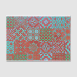Papier Mousseline Carrelage Cool, tendance égéenne, rouge et bleu