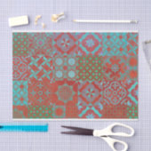 Papier Mousseline Carrelage Cool, tendance égéenne, rouge et bleu (Artisanat)