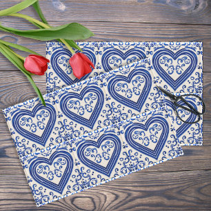 Papier Mousseline Carrelage Delft 3D Regarder Coeurs romantiques - B
