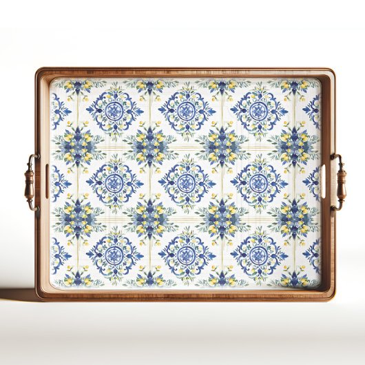 Papier Mousseline Carrelage floral citron italien Découpage bleu et