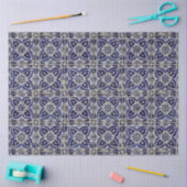 Papier Mousseline Carrelage italien rustique Azulejo bleu blanc géom (Artisanat)