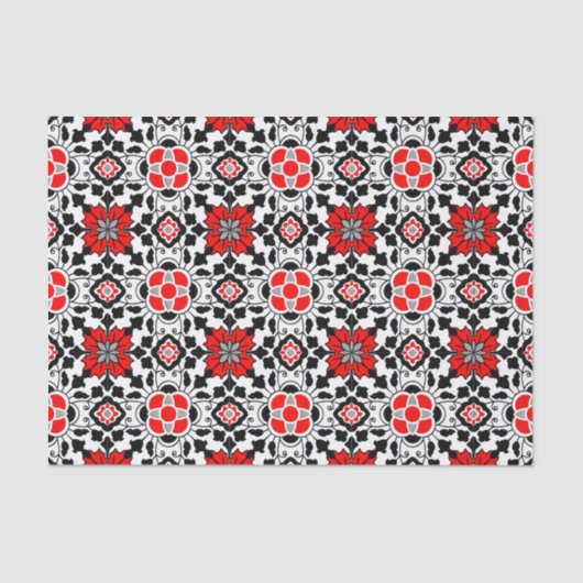 Papier Mousseline Carrelage marocain floral, rouge profond, noir et (Recto)