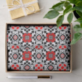 Papier Mousseline Carrelage marocain floral, rouge profond, noir et (Cadeau)