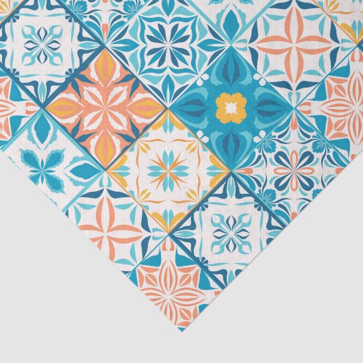 Papier Mousseline Carrelage orange et bleu (Détail)