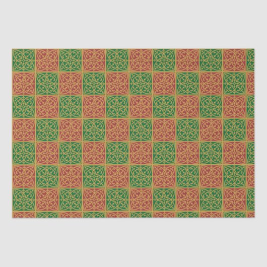 Papier Mousseline Carrelage rouge et vert sur Motif or (Recto)