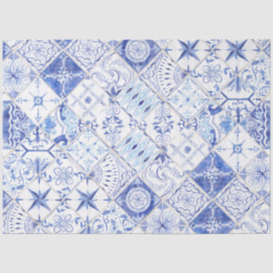 Papier Mousseline Carrelage rustique Farmhouse Bleu Blanc Motif Déco