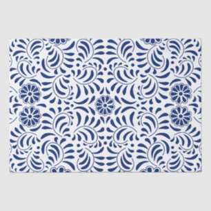 Papier Mousseline Carrelage Talavera bleu style espagnol Fiesta