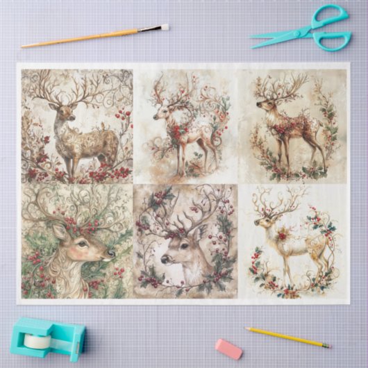 Papier Mousseline Carrés de Noël Reindeer (Artisanat)