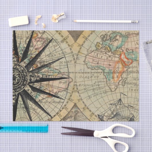 Papier Mousseline Carte ancienne avec boussole (Artisanat)