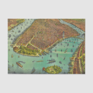 Papier Mousseline Carte ancienne de New York vue d'oiseau
