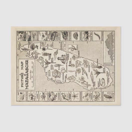 Papier Mousseline Carte Antique Madagascar Île Kraft (Recto)