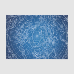 Papier Mousseline Carte astrologique blanche et bleue