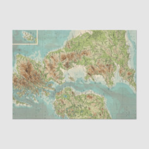 Papier Mousseline Carte bathyorographical d'îles britanniques
