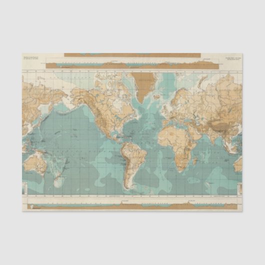 Papier Mousseline Carte bathyorographical du monde (Recto)