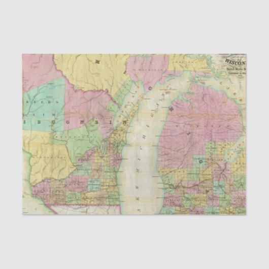 Papier Mousseline Carte de l'état du Michigan (Recto)