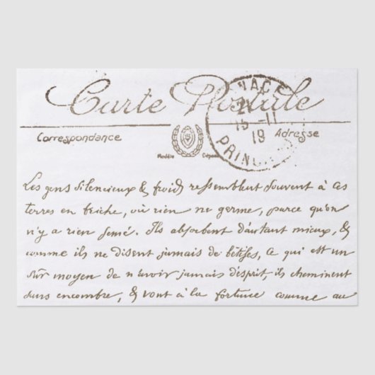 Papier Mousseline Carte Décorative Postale French Script Découpage (Recto)