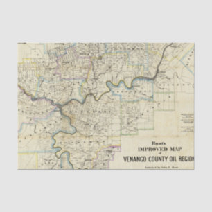 Papier Mousseline Carte des régions de pétrole du comté de Venango