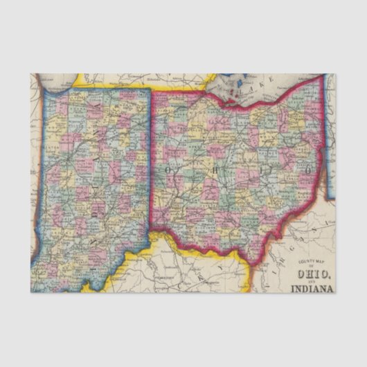 Papier Mousseline Carte du comté de l'Ohio, et de l'Indiana (Recto)