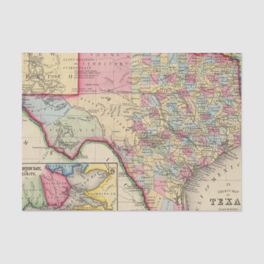 Papier Mousseline Carte du comté du Texas (Recto)
