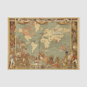Papier Mousseline Carte du monde Antique 1886 Illustré