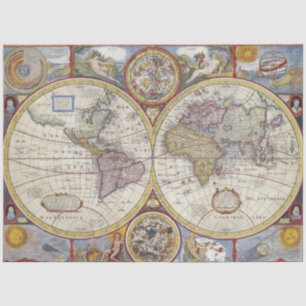 Papier Mousseline Carte du monde Atlas Découpage Vintage 20x30