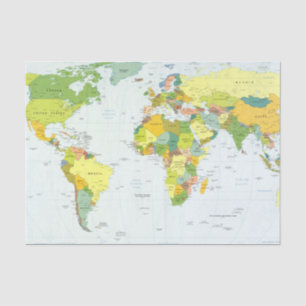 Papier Mousseline Carte du monde Atlas Poster Politique : Décoration