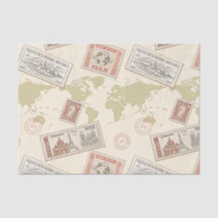 Papier Mousseline Carte du monde de timbres-poste vintage Voyage