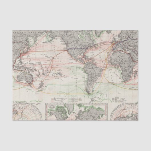 Papier Mousseline Carte du monde des courants d'océan (Recto)