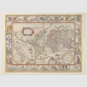 Papier Mousseline Carte du monde médiéval (par Willem Blaeu)