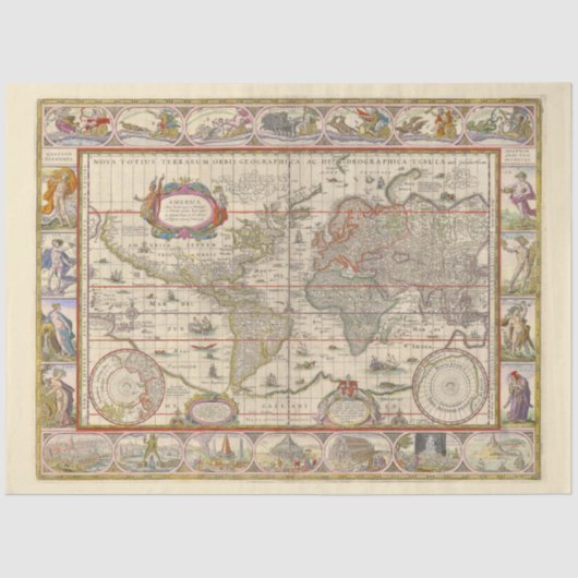 Papier Mousseline Carte du monde médiéval (par Willem Blaeu) (Recto)