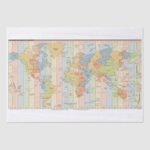 Papier Mousseline Carte mondiale des fuseaux horaires