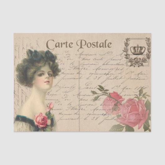 Papier Mousseline Carte Postale Classique / Dame Victorienne Avec Ro (Recto)