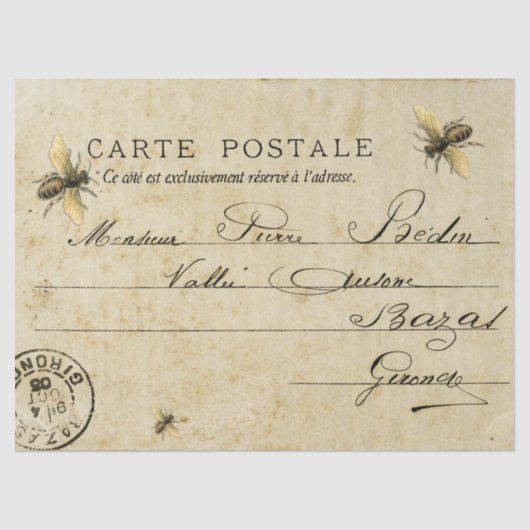 Papier Mousseline Carte postale d'abeilles française (Recto)