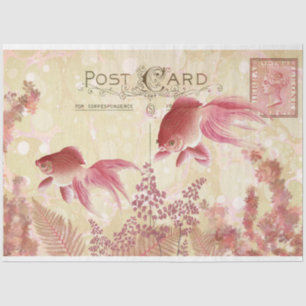 Papier Mousseline Carte postale Fantail Goldfish Ephemera Decoupage 