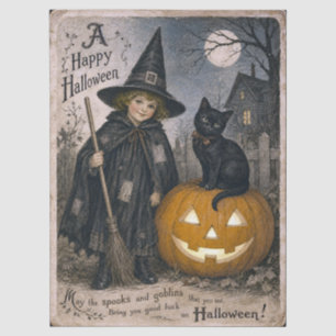 Papier Mousseline Carte postale Halloween de style vintage sorcière