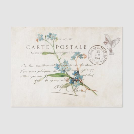 Papier Mousseline Carte Postale M'Oublie Pas Français Script Bird Ti (Recto)