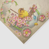 Papier Mousseline Carte Postale Pâques bébé poussin dans une voiture (Détail)