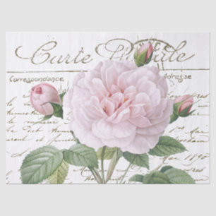 Papier Mousseline Carte Postale Pink Redouté Rose Gold French Script