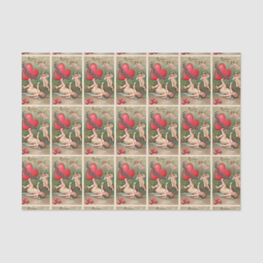 Papier Mousseline Carte postale rouge de Valentine de coeurs d'ange (Recto)